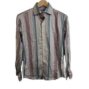 Bugatchi Uomo Striped Shirt Multicolor Pastel Cotton Button Up Shaped Fit M